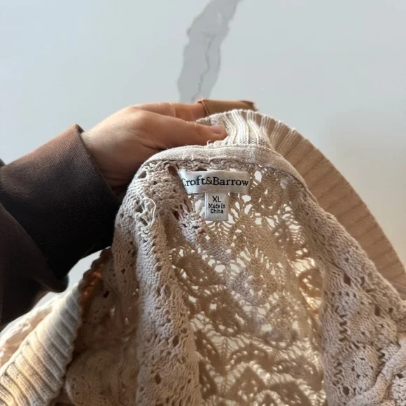 3/$20⚡️ Croft & Barrow Cream Knit Short Sleeve Cardigan Festival Boho Bohemian - Picture 2 of 15